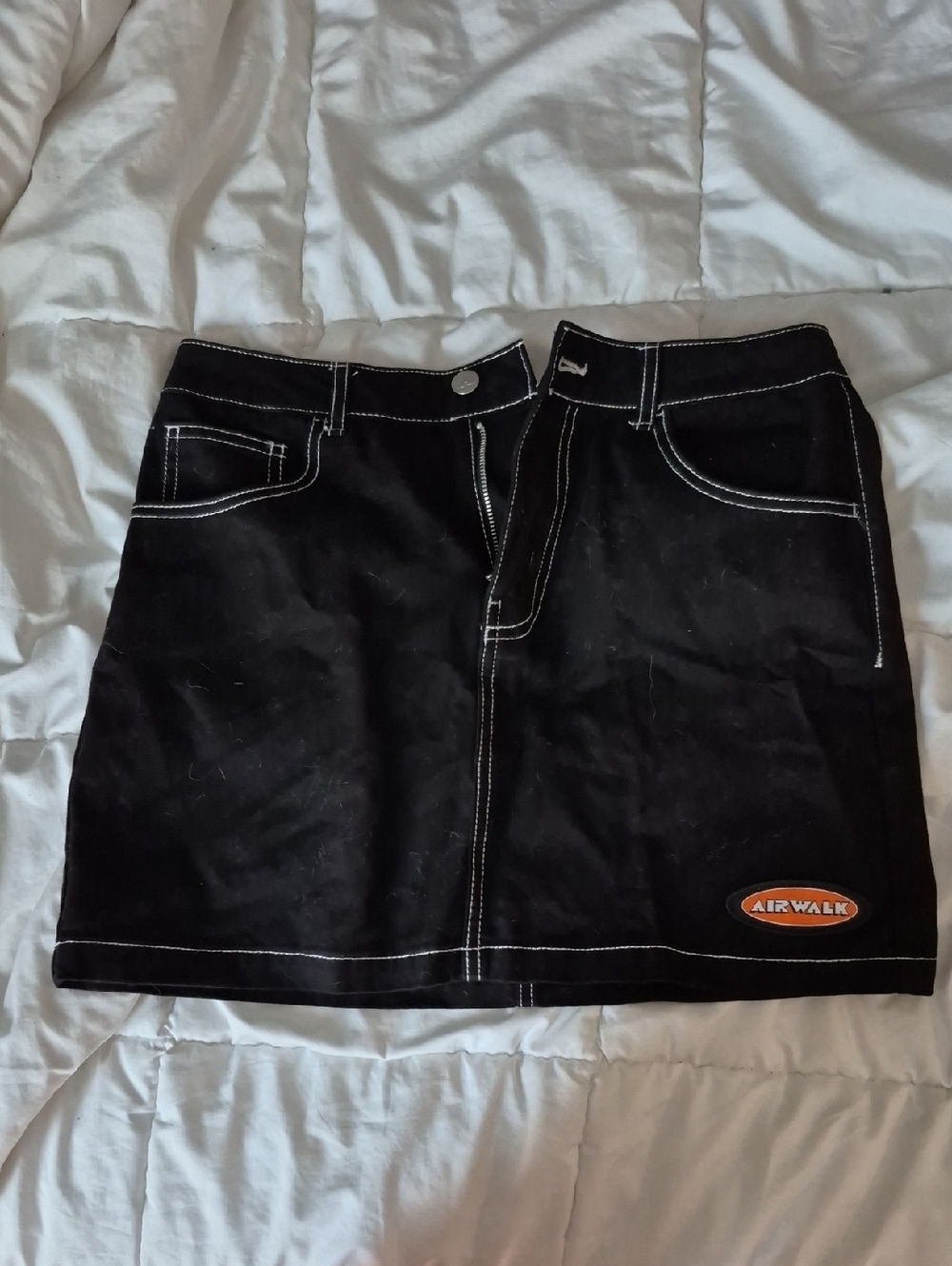 Airwalk Black Mini Skirt with White Contrast Stitching and Logo Patch